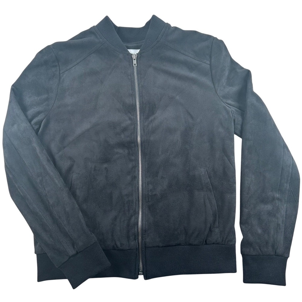 Anthropologie Cupcakes and Cashmere Faux Suede Bomber Jacket Black Full Zip Moto